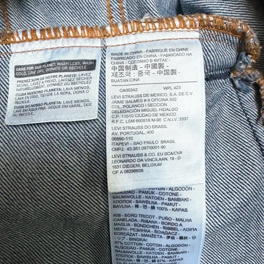 Levis Mens Hybrid Denim Trucker Jacket Grey Hooded Sweatshirt Blue Size M - Picture 10 of 11